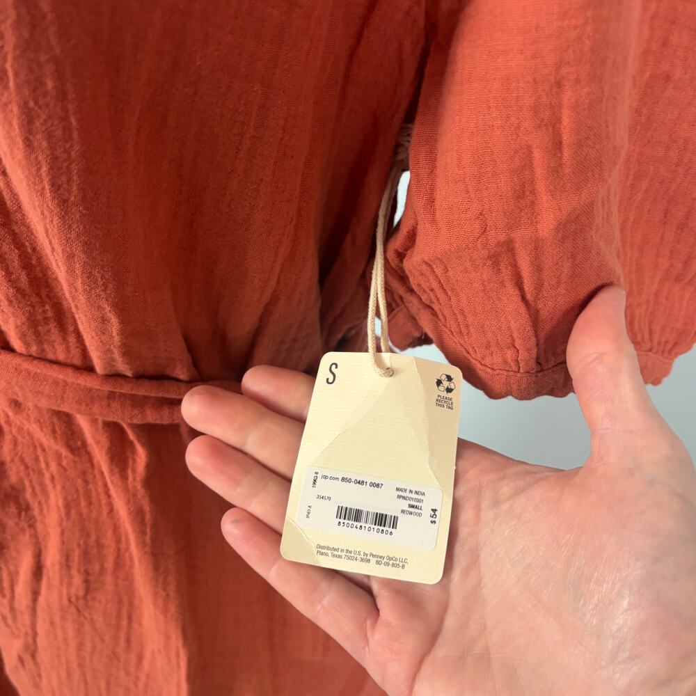 a.n.a Terracotta Gauze Midi Dress NWT Small Boho Puff Sleeve Pockets sz S - Picture 8 of 10